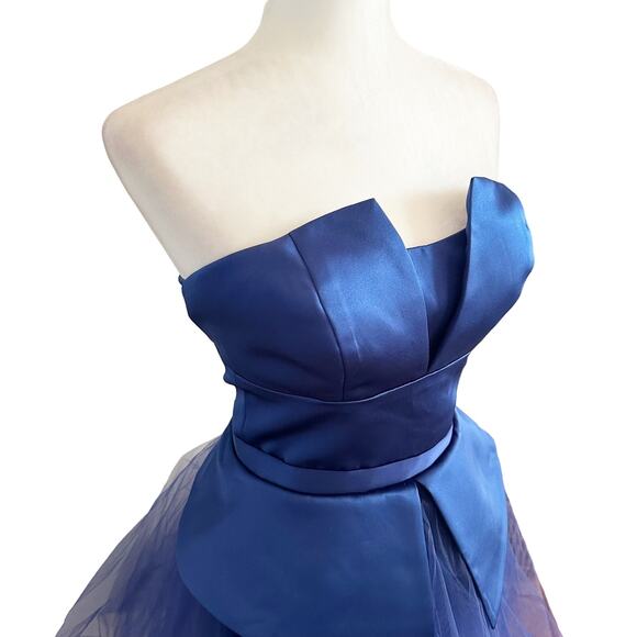 Nha Khanh Satin Tulle Cocktail Dress 2 Blue - Picture 4 of 8